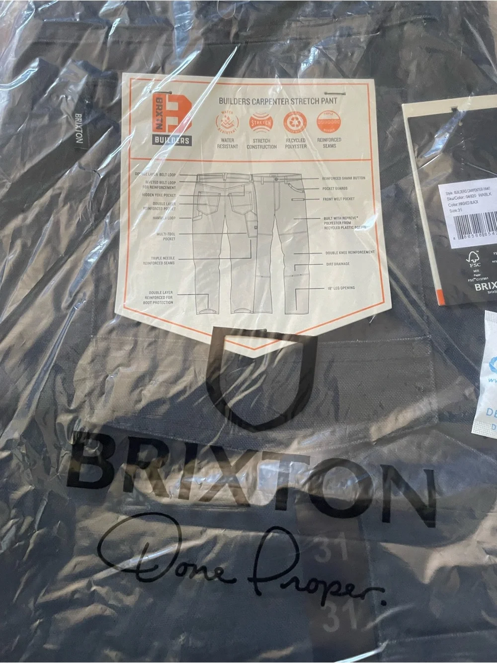 Brixton Black Builder’s Carpenter Stretch Pant in Original Packaging